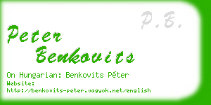 peter benkovits business card
